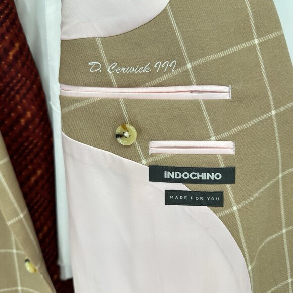 NEW INDOCHINO jacket blazer sport coat windopane plaid custom extra long 52XL - Picture 10 of 12